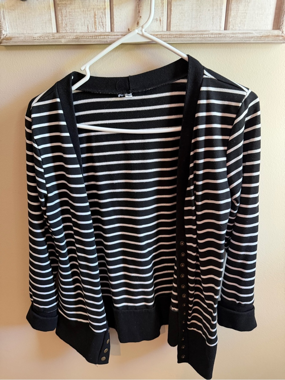 Black and White Striped Button Cardigan